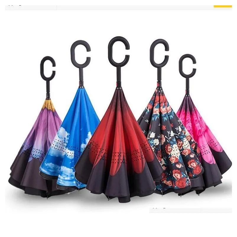 reverse c handle umbrella windproof reverses sunscreen rain protection umbrellas fold doublelayer inverted household sundry rains gear sea ship