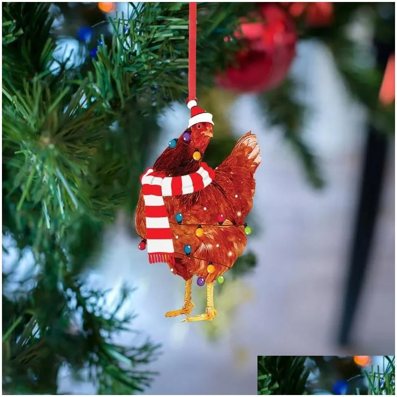 Christmas Decorations Christmas Decorations Scarf Chicken Holiday Decoration Outdoor Wood Ornaments Hanging Pendant Decor Diy Drop Del Dhbp3