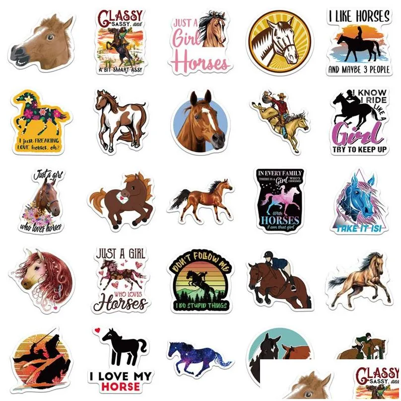 50pcs horse riding stickers equestrian graffiti kids toy skateboard car motorcycle bicycle sticker decals wholesale