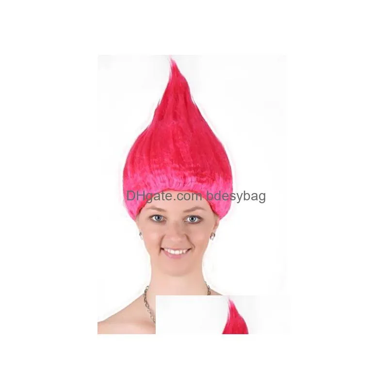 trolls wig for kids 36cm flame wig children cosplay party supplies halloween wig 7 colors birthday party wigs wa2209