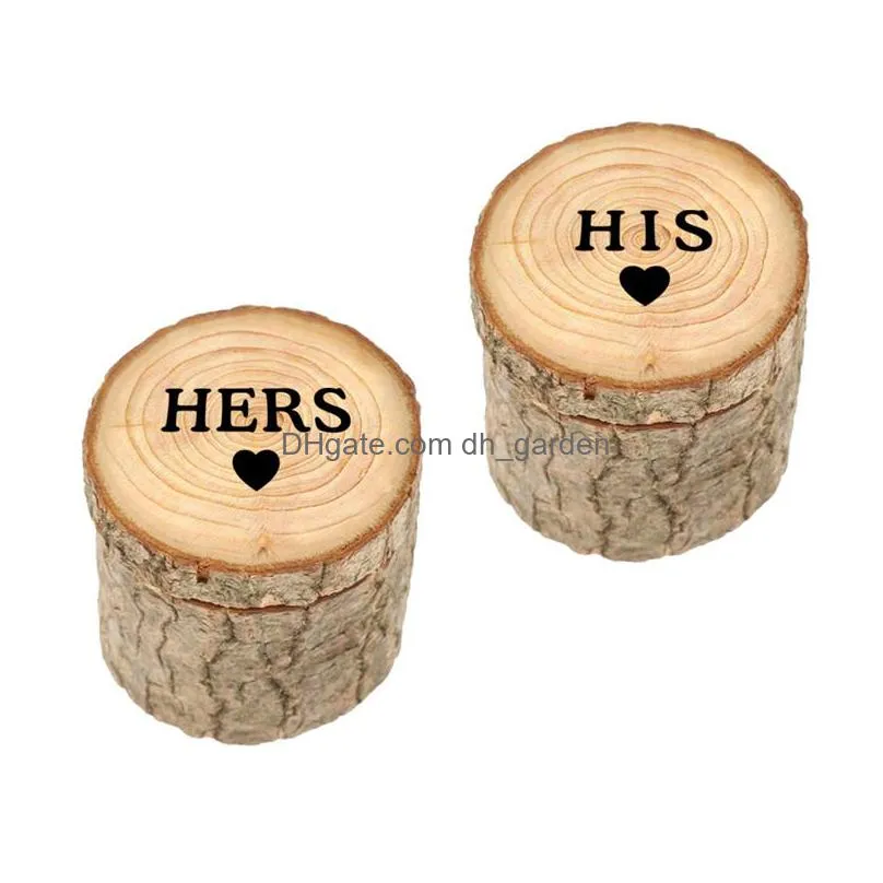 wedding party wooden ring box hers his printing gift box mr mrs wedding celebration ring boxes creative handmade diy gift crafts