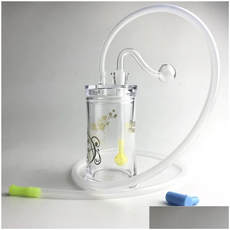  4.5 inch plastic oil burner bong water pipes with 10mm male thick pyrex glass oil burner pipe silicone tube for smoking