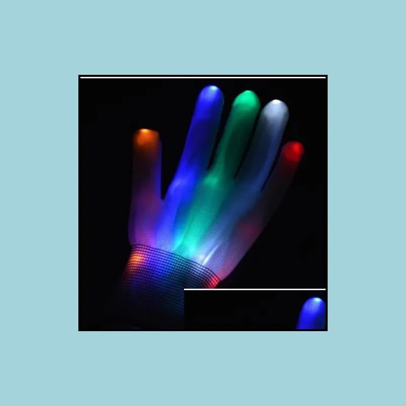 flashing finger lighting gloves halloween christmas dance fancy dress led colorful rave magic gloves light show filler bag gift