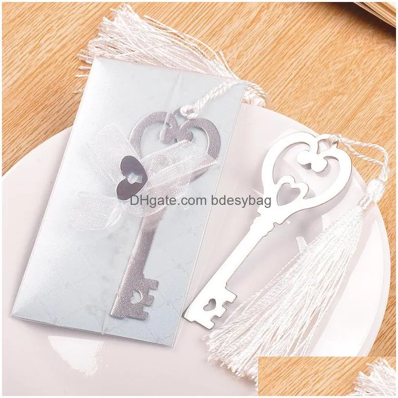 metal key to my heart heartshaped key bookmark with whitesilk tassel wedding party gifts favors wa1849