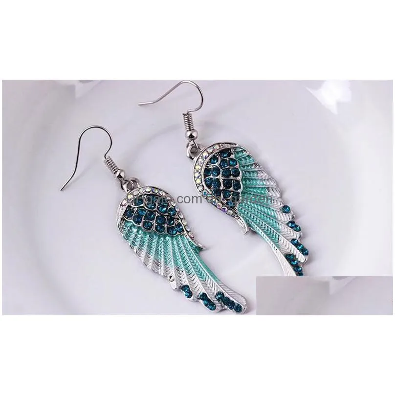 new fashion angel wing earrings for women crystal wing earrings red blue white color bling wing dangle earrings jewelry gift