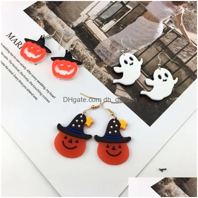 european and american style funny pumpkin earrings ghost charm earrings personality exaggerated acrylic pumpkin drop earrings for