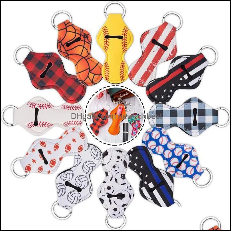 neoprene keychain sports printed chapstick holder leopard keychain wrap lipstick holders lip cover party favor gift 61 designs