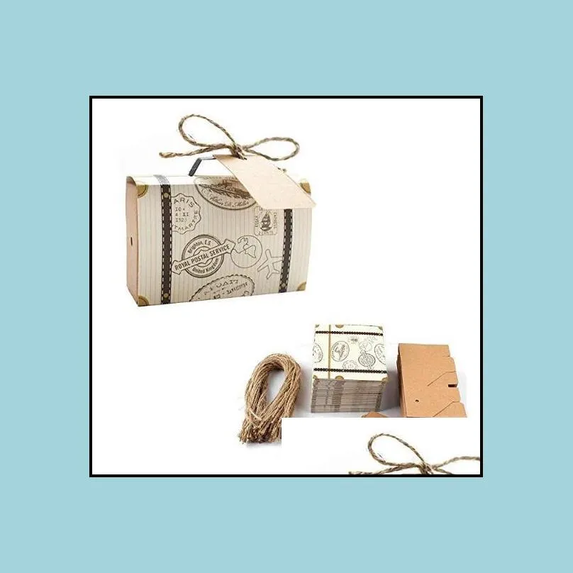 mini suitcase favor box candy gift bag vintage kraft paper with tags burlap twine for wedding travel themed party bridal shower