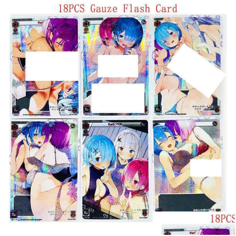 card games 18pcs/set rem ram life in a different world from zero sexy no.5 toys hobbies hobby collectibles game collection anime cards