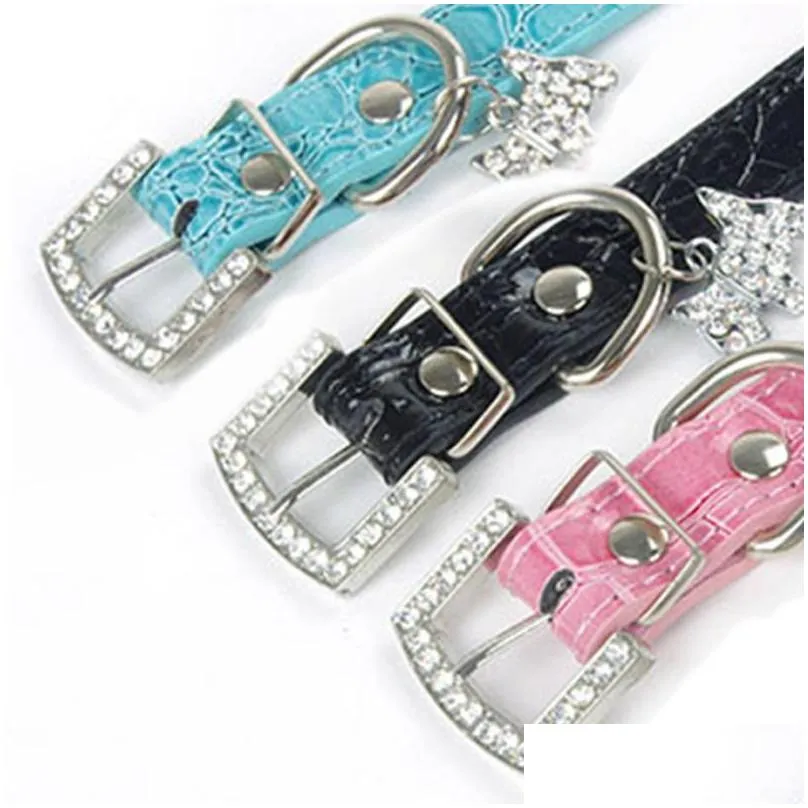 Dog Collars & Leashes Dog Collars Leashes Small Bling Crystals Diamonds Clogodile Leather Belt Puppy Collar Rhinestone Inlaid Buckle C Dho3D