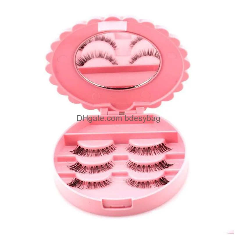 new flower lovely false eyelash storage box makeup cosmetic with mirror case organizer bownot beauty comestics tool plastic lz0232