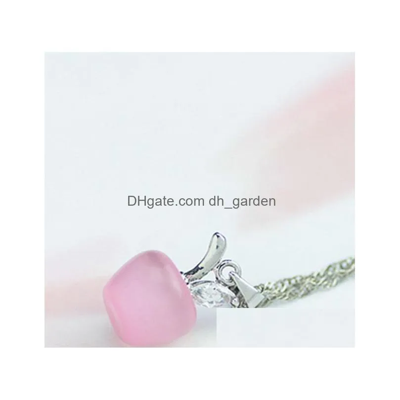mini cute  quality opal pendant necklace rhodium fashion jewelry silver moonstone pendant necklace mixed batch