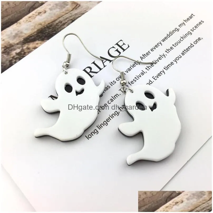 halloween new style cartoon white ghost earrings pumpkin drop earrings funny lovely acrylic pumpkin dangle earrings for women girl