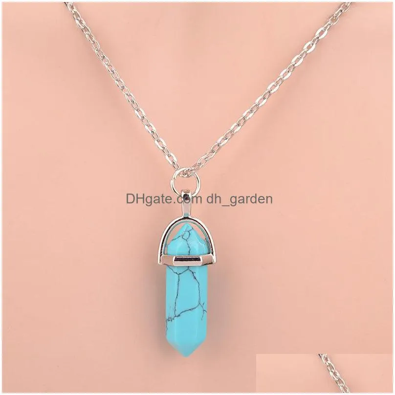 hexagonal prism pendant bullet shaped pendant necklaces natural stone necklace quartz turquoise pendant for men women gift