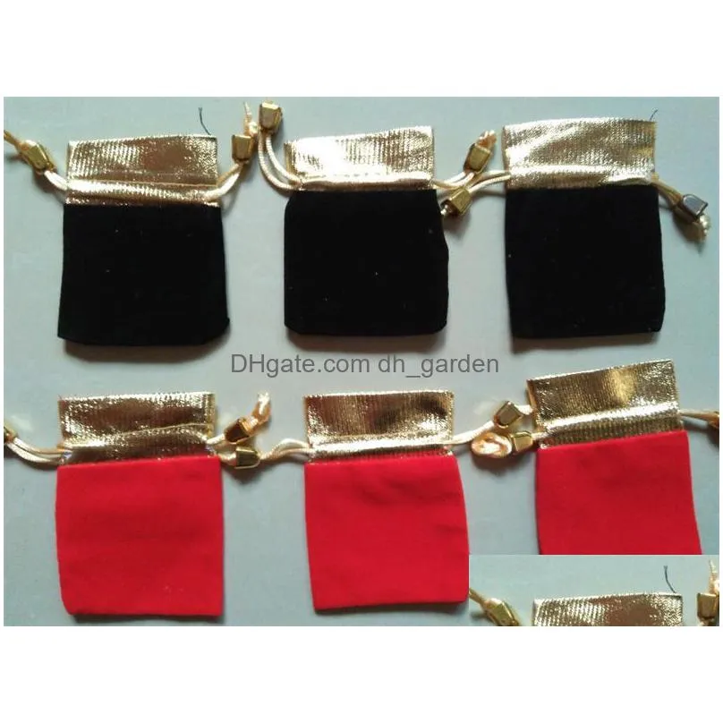 7x9cm/9x12cm gold bead drawstring velvet pouch wedding christmas birthday gift jewelry packaging bags black/red