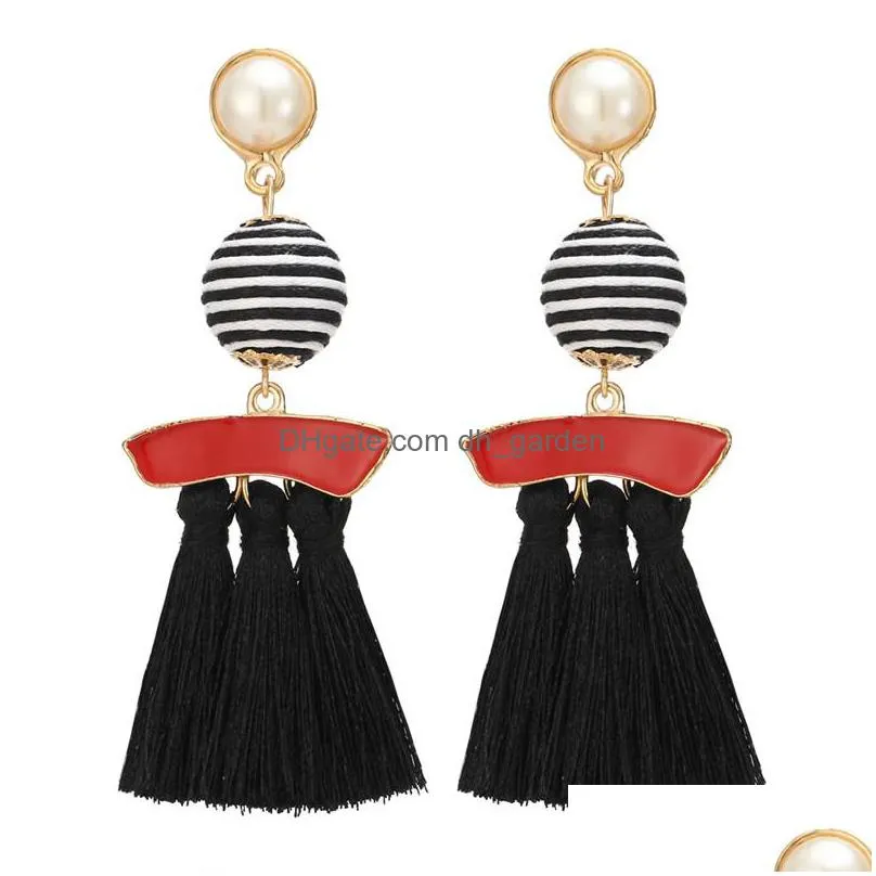 5 types long tassel round ball stud earrings white pearl cute piercing earrings for women girl