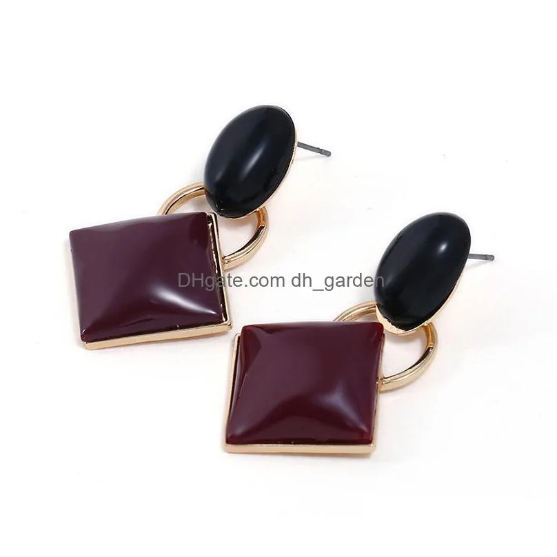 fashion red square earrings vintage geometric pattern earrings long square ear stud women jewelry as gift