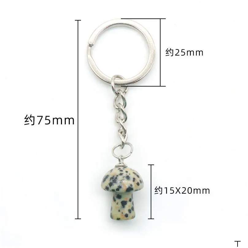 Mini Mushroom Statue Key Rings Chains Stone Glass Carved Charms Keychains Healing Crystal Keyrings for Women Men