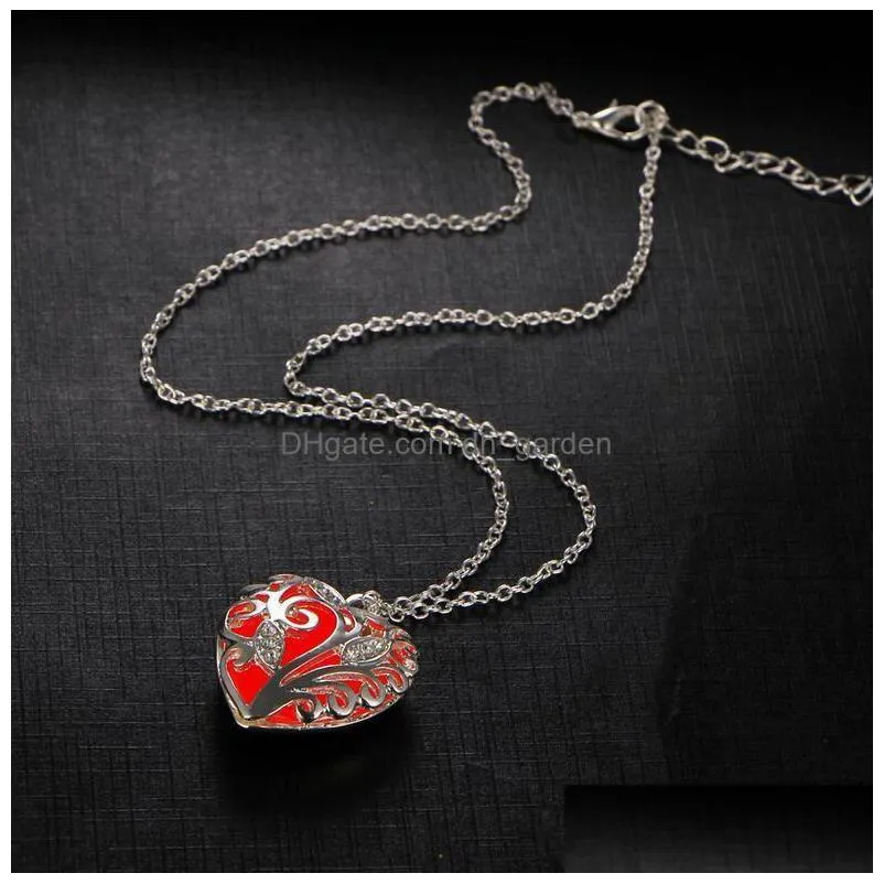  heart shaped pendant necklace luminous pendants in dark hollow out type heart glow pendants necklace for women