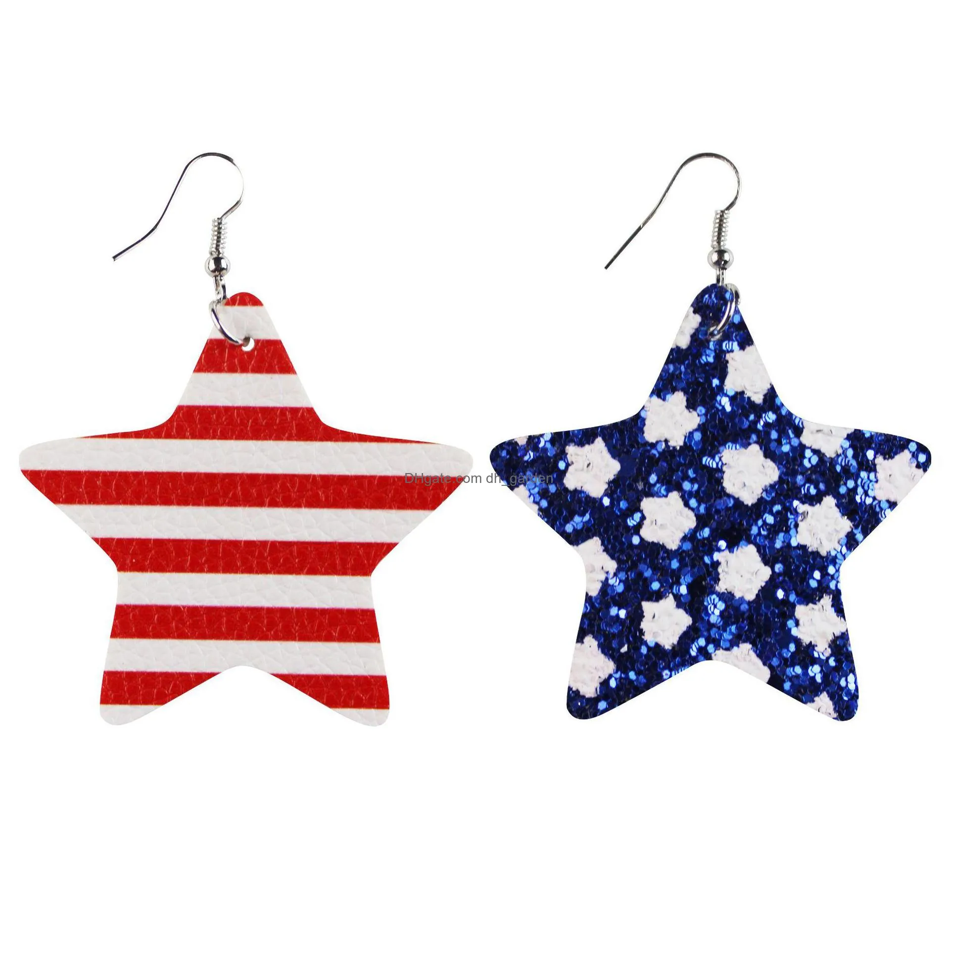 pu leather independence day dangle chandelier earrings american printed flag pentagram water drop multilayer charm 18 styles