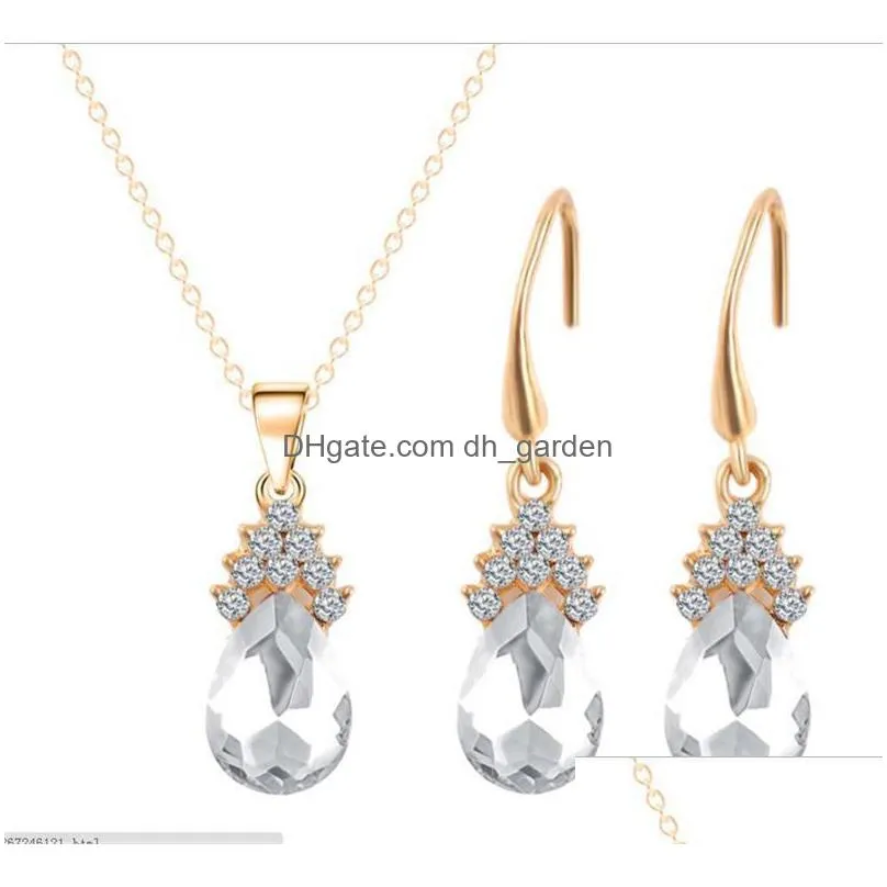 crystal diamond water drop necklace earrings sets gold chain necklace for women fashion wedding jewelry sets gift