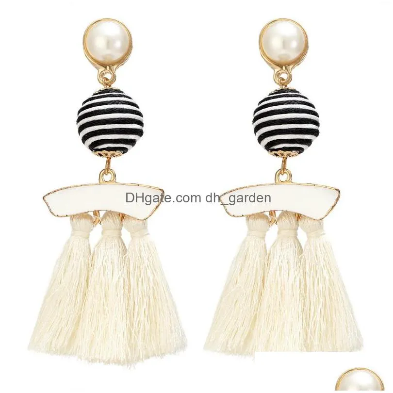 5 types long tassel round ball stud earrings white pearl cute piercing earrings for women girl