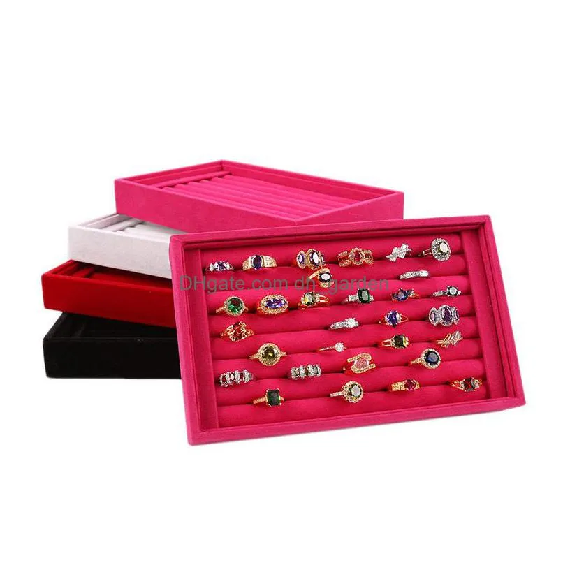 wholesale jewelry stand display high grade full velvet rings earrings show case storage boxes different colors