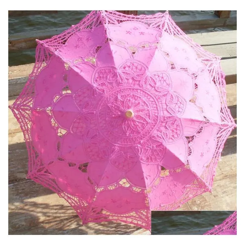 Umbrellas Colourf Cotton Bridal Parasol Handmade Battenburg Lace Embroidery Sun Umbrella Elegant Wedding Party Decoration Drop Deliver Dhosz