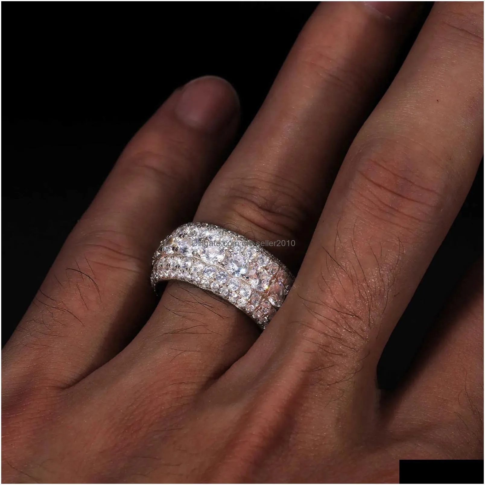 Band Rings Luxury 5 Rows Moissanite Ring Pass Diamond Tester 925 Sterling Sier Shiny Fashion Jewelry Rings Men Drop Delivery Jewelry R Dhwce