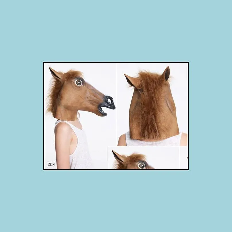 horse head mask realistic and creepy halloween costume novelty latex rubber animal horse halloween mask 1pcs/lot