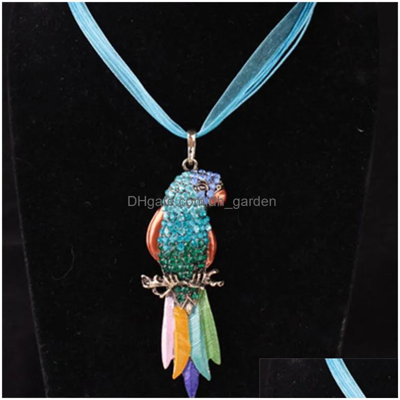 vintage jewelry fashion long parrot sweater necklace pet bird pendan necklace colourful enamel crystal animal parrot pendant necklaces
