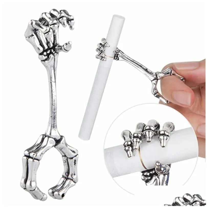 hand bone smoking cigarette smoke shop holder smoking rings thick clip skeleton pattern joint ring finger accessories metal pipe bong