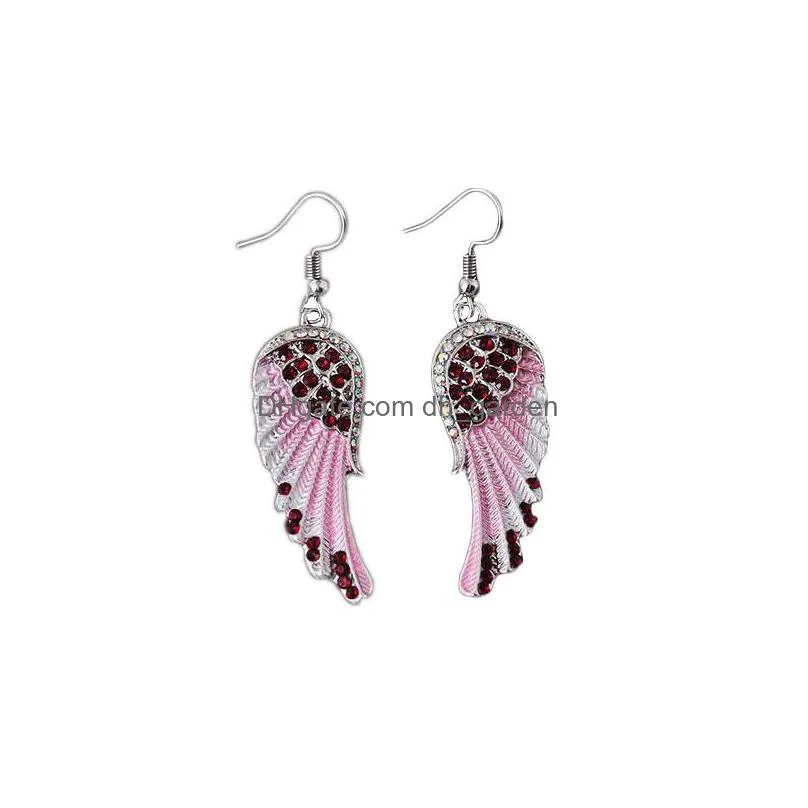 new fashion angel wing earrings for women crystal wing earrings red blue white color bling wing dangle earrings jewelry gift