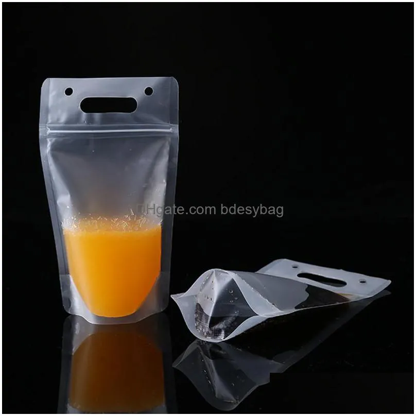 drinking juice plastic bag beverage frosted bag with handle soup liquid bag kitchen zing no straw wholesale lx2899