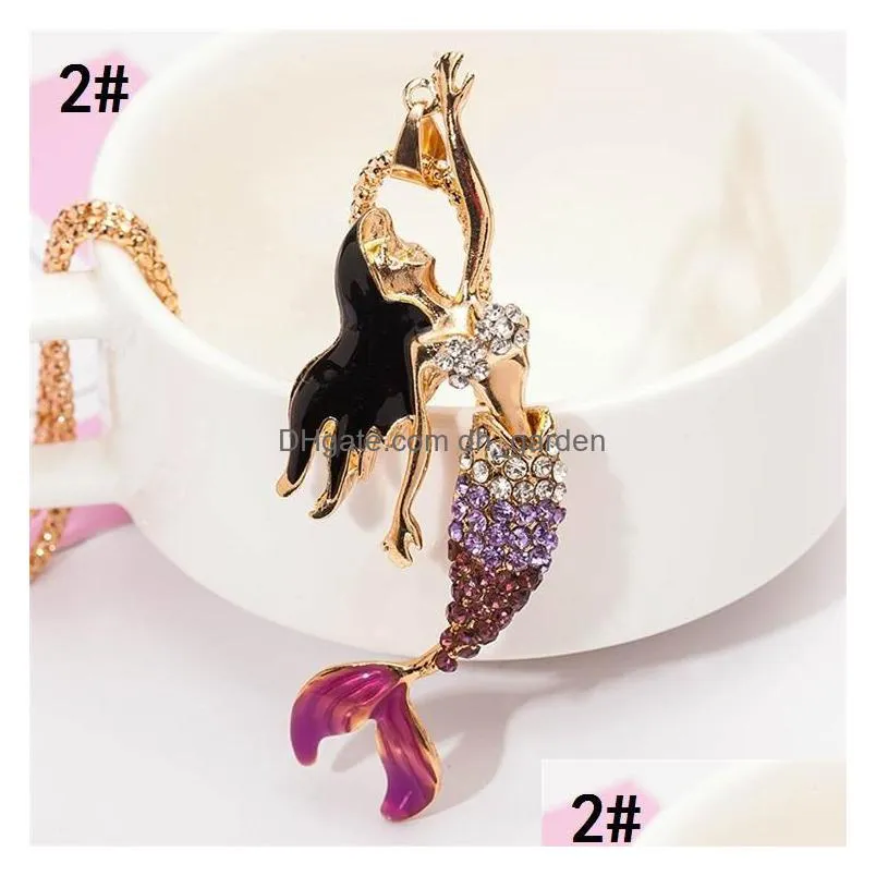 pretty fish necklace fashion goldcolor chain with simulatedpearl gray winered enamel mermaid pendant necklace for women