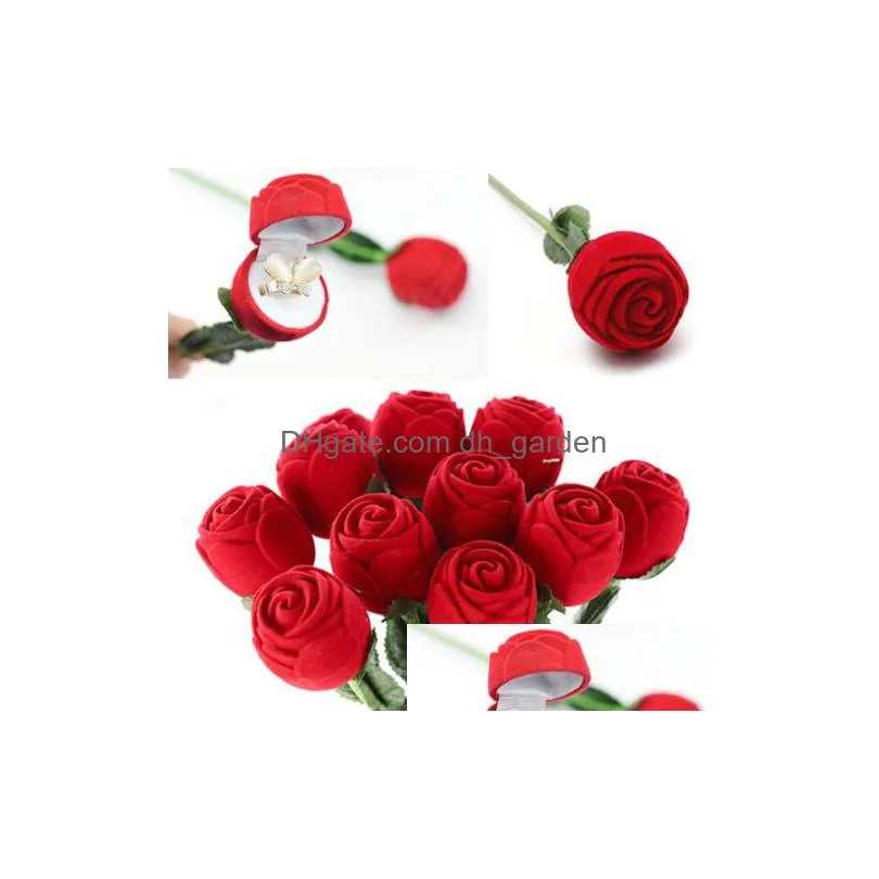 red rose shape wedding rings pendants jewelry gift box earrings velvet ring box for men valentines day gift