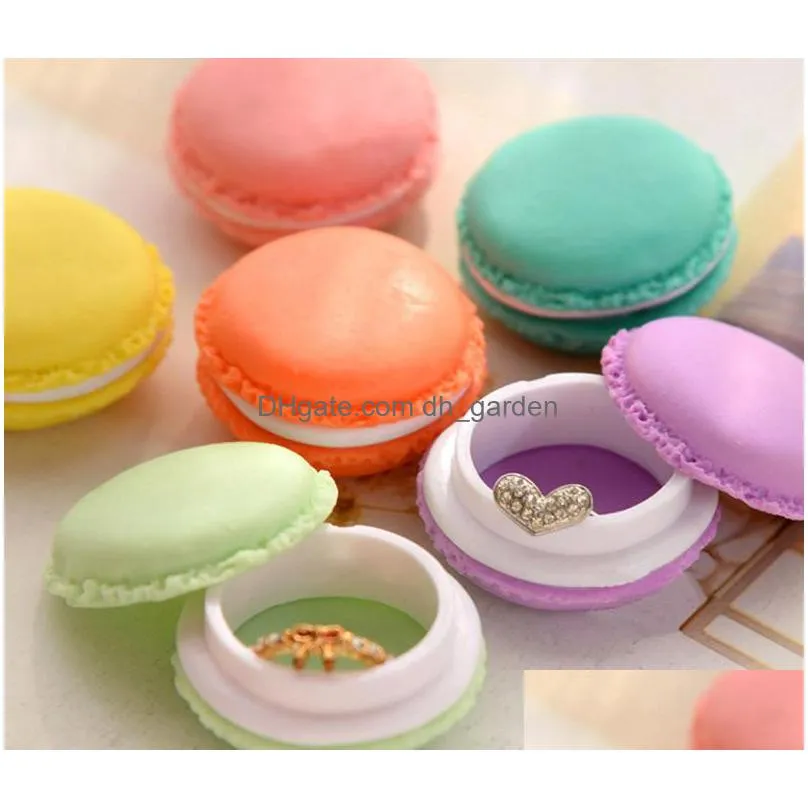 mini cute candy color macarons jewelry ring necklace carrying case organizer storage box for women girl