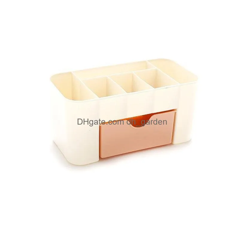 plain color makeup box home multifunction jewelry box desktop storage box with small drawer desk storage case