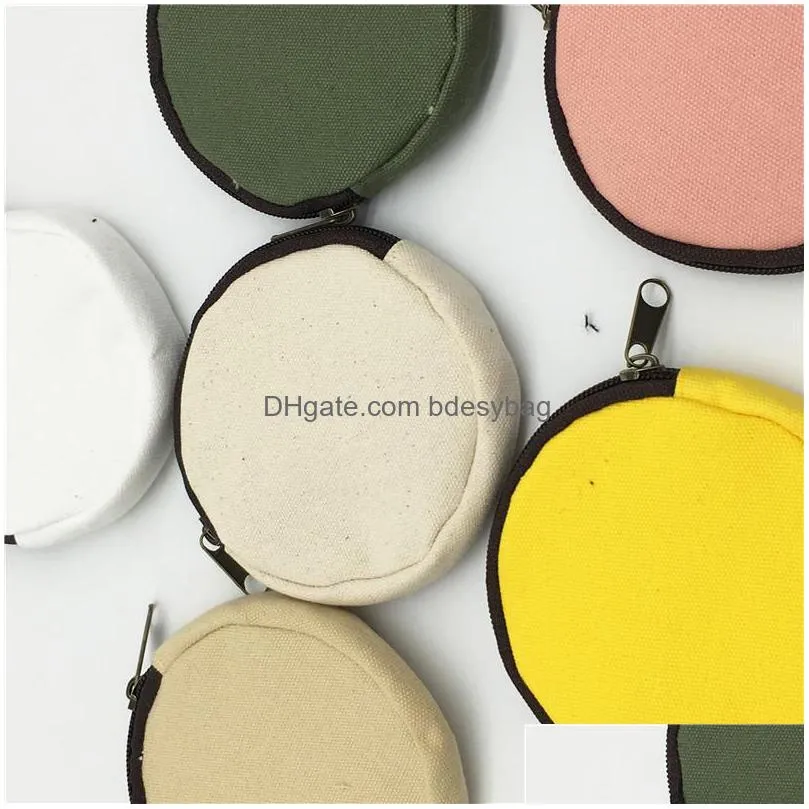 colorful blank round canvas zipper pouches cotton cosmetic bags makeup bags cotton canvas coin purse lx0733