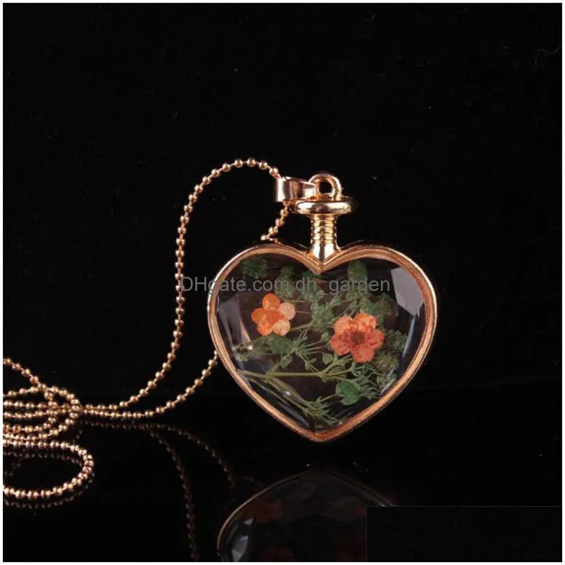 heart shape lampwork glass necklaces aromatherapy pendant necklaces jewelry perfume vial bottle dry flowers pendants necklace