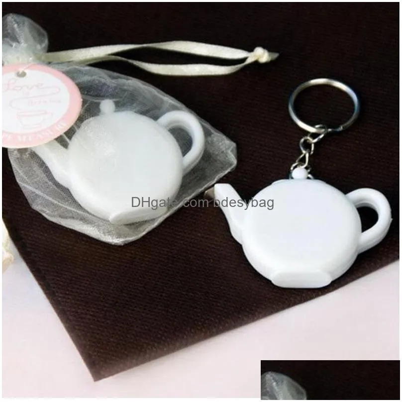 love is brewing teapot plastic measuring tape keychain portable mini key chain wedding christmas gift favors za1221