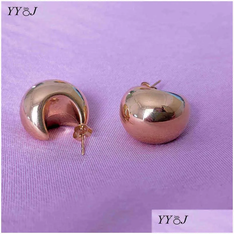 half moon sphere thick chunky gold hoop earring stainless steel for women chic vintage empty lightweight earring 2201082780