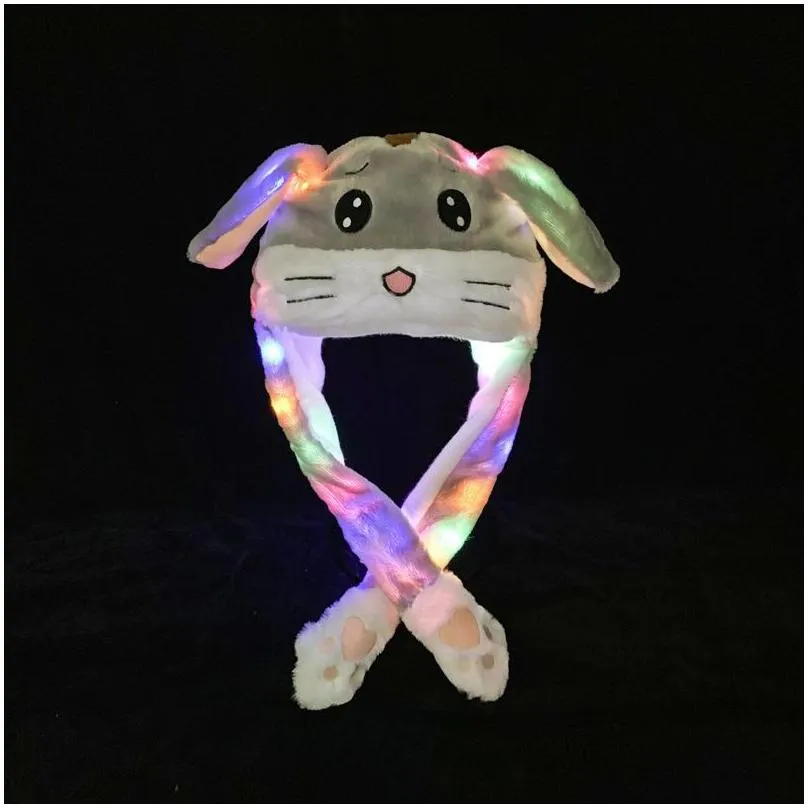 led ligh up plush moving rabbit hat funny glowing and ear moving bunny hat cap for women girls cosplay christmas party holiday hat