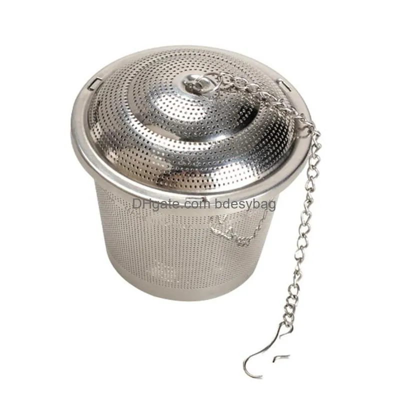durable 3 sizes silver reusable 304 stainless mesh herbal ball tea strainer teakettle locking tea filter infuser lz187