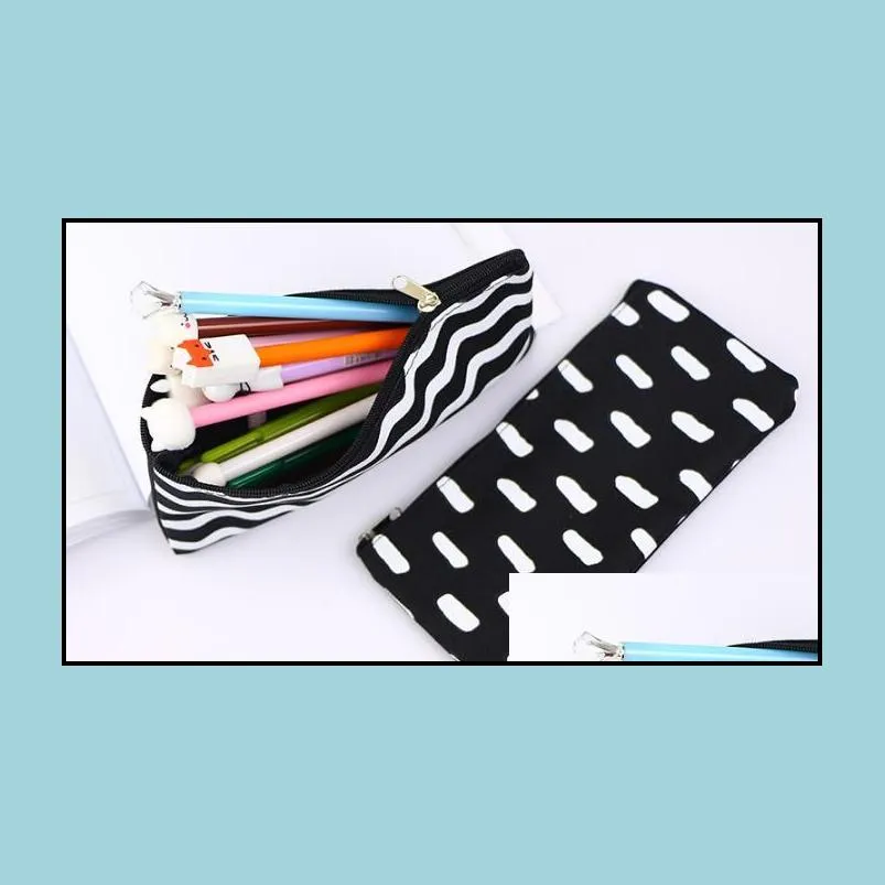 stripe pencil bag pocket school cosmetic make up pencil pen organizer bag case pouch office school supplies