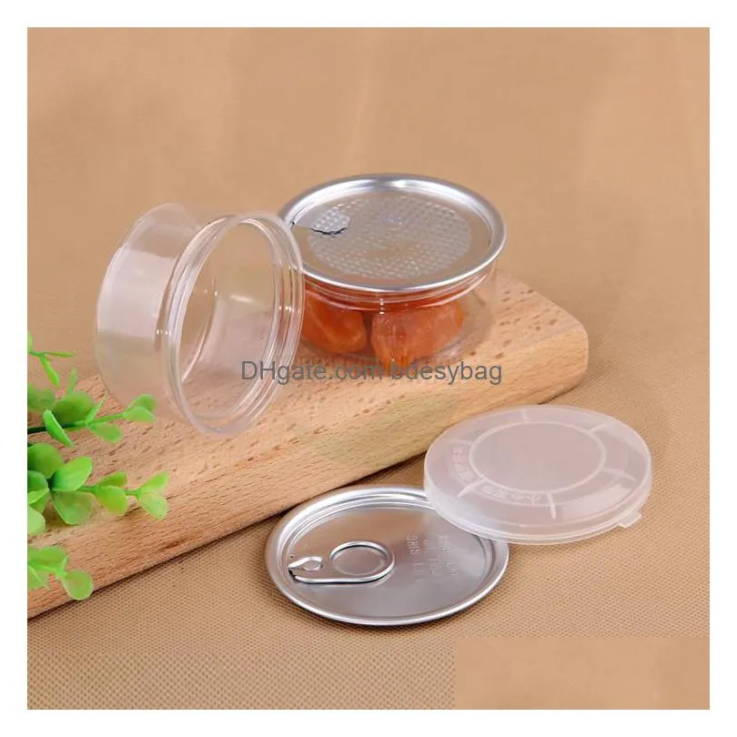 clear plastic jar pet with metal lid airtight tin can pull ring concentrate container food herb storage 100ml w0101