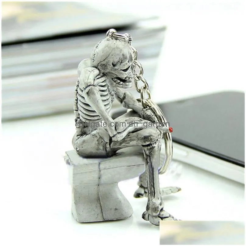 skull toilet rubber pendant keychain purse bag car charm keyring key chain for women men fashion gifts