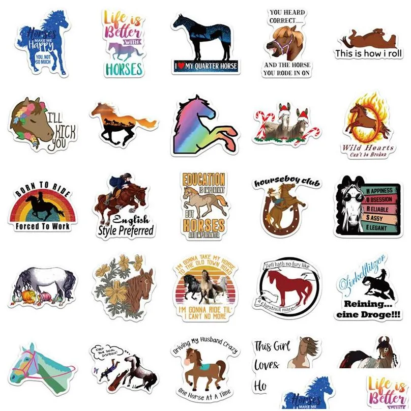 50pcs horse riding stickers equestrian graffiti kids toy skateboard car motorcycle bicycle sticker decals wholesale