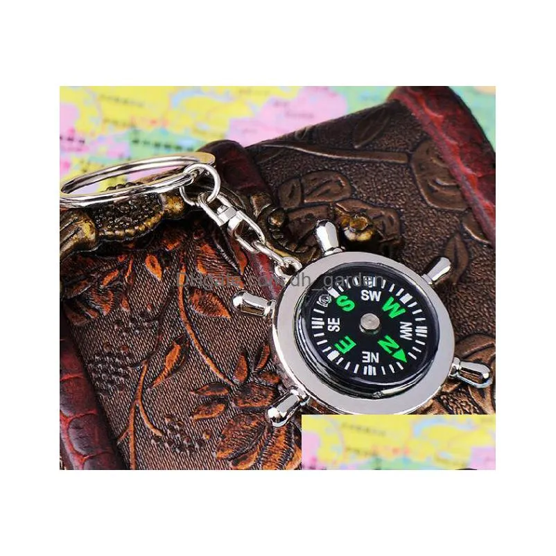 novelty compass keychain for car fashion key chains rings alloy hang charms nautical helm keyring creative multifunction accessories