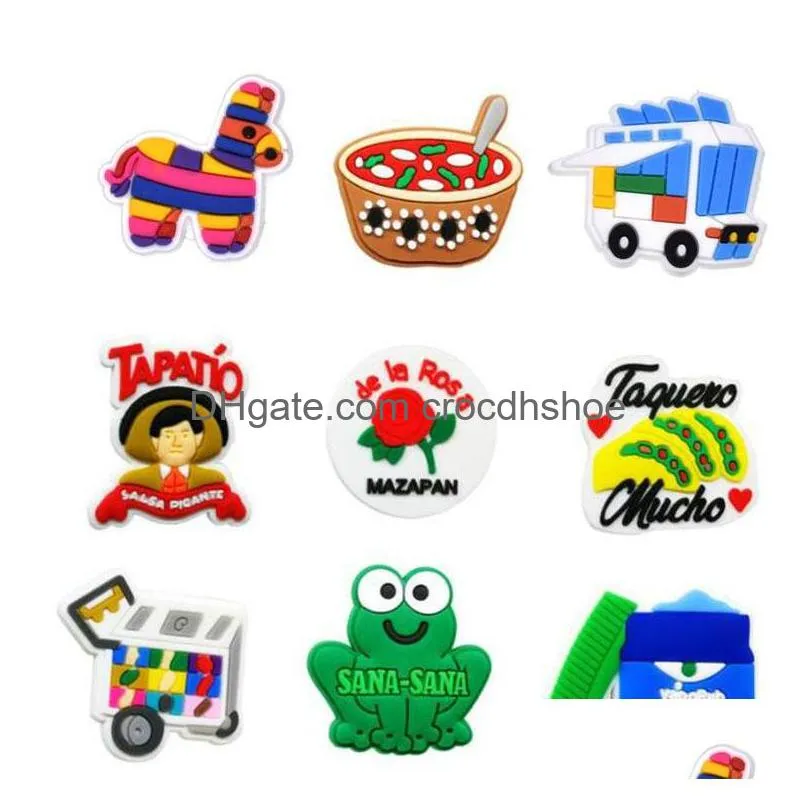 100 styles mexican random different pvc shoe charms for shoe and bracelet with holes party gift